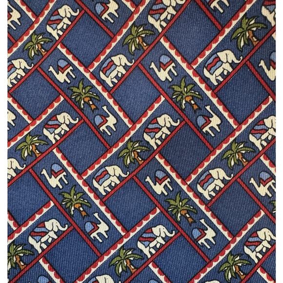 Salvatore Ferragamo Silk Tie Elephants Camels Palms Blue Red Novelty Print Italy - Picture 3 of 6